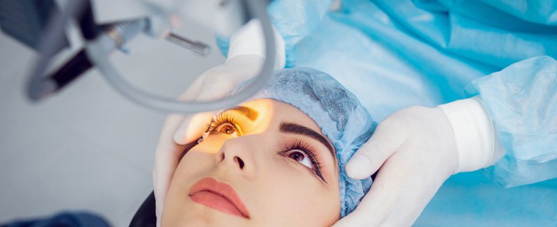 A young woman undergoing eye operation